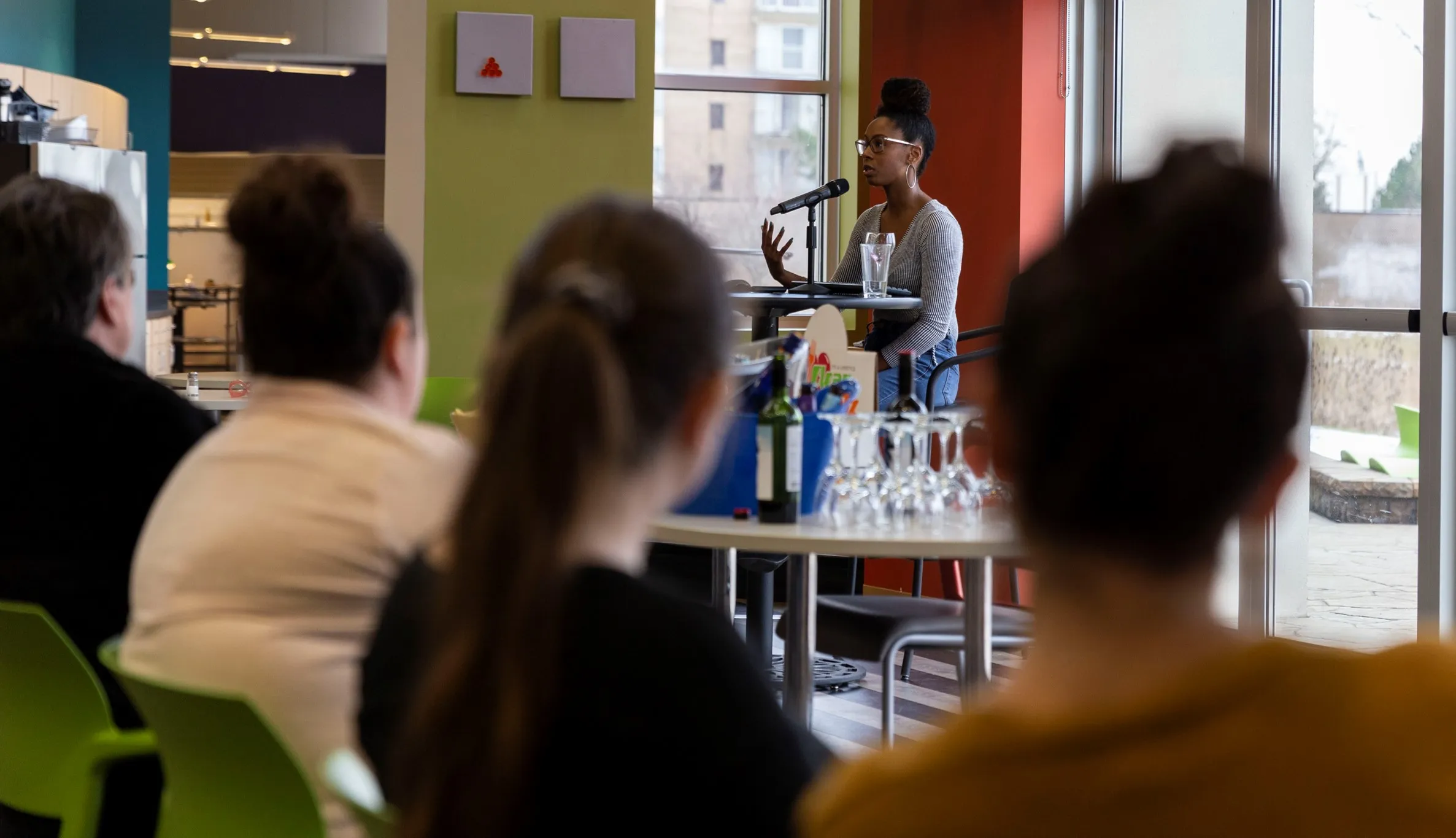 Joy Smith addresses the team at Marcus Thomas